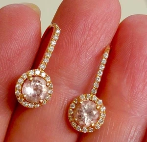 Natural Diamonds And Morganites In solid 14k Rose gold dangle drop earrings - Picture 1 of 11