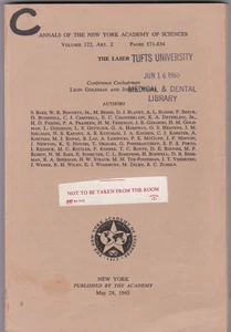 THE LASER. ANNALS OF THE NEW YORK ACADEMY OF SCIENCE  1965 - Picture 1 of 4