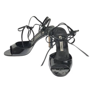 Manolo Blahnik High Sandals Patent Leather Ankle Strap Women Shoes Size 36 Black - Picture 1 of 9