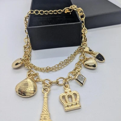 Pendant Charm High Heel Heart Seashell Eiffel Tower Chain Bracelet Unisex  - Image 1 of 2