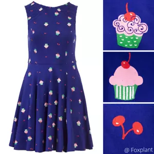 Einzigartiges Vintage Gwynnie Bee Cupcake Print Marine Kleid, Größe 2X - Bild 1 von 12