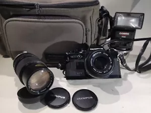Olympus OM10 Quartz 35mm SLR Camera. Date back works! 2 lenses, flash, case. +++ - Picture 1 of 15