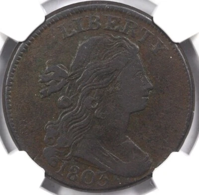 1803 1c S-265 Draped Bust Large Cent NGC VF Details Env. Damage EX; Luer - Image 1 of 4