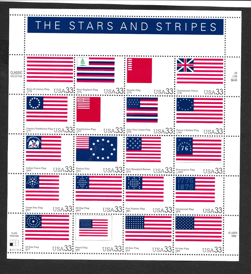 SCOTT# 3403 "THE STARS & STRIPES"  M N/H  U.S. COMM SHEET OF 20 @ 33¢ ea. stamp - Image 1 of 2