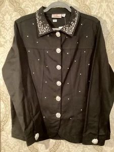 NWT Women's Quacker Factory Simulated Pearl and Stone Stretch Jacket - Black Med - Picture 1 of 16