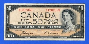 CANADA $50 1954 BC-34a / P-71a QE II Circulated DEVIL'S FACE 👿 A/H 1202359 - Picture 1 of 3
