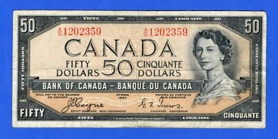CANADA $50 1954 BC-34a / P-71a  QE II Circulated DEVIL'S FACE 👿   A/H 1202359 - Image 1 of 3