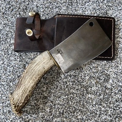 Сделанный на заказ мясорубка оленьи рога и латунная ручка с ножнами и отметкой изготовителя! - Изображение 1 из 4