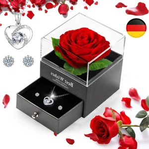 Rosenbox Ewige Echte Rose Blumen Geschenkbox mit Halskette Geschenk Box Schmuck - Bild 1 von 14