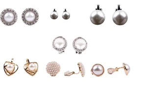 Clip On Earrings Simulated Pearl Earrings Non Piercing Dainty Fashion Ear Stud - Picture 1 of 48