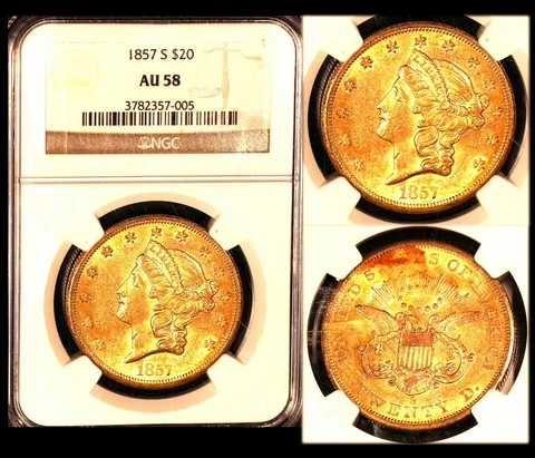 1857-S $20 NGC AU 58 Liberty Double Eagle Cover