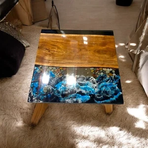 24" Square Epoxy Resin Center Table Ocean Wave Design Console Bar Hallway Decors - Picture 1 of 9