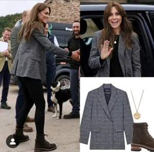 Maje Vincio Grey Houndstooth  Oversized Blazer Jacket 8 36 4 ASO Kate Middleton  - Picture 1 of 13