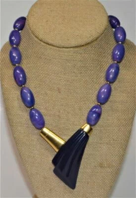 Nuovo Etichetta Firmato Trifari Kunio Marsumoto Dorato Viola Lucite Perline 16 " - Immagine 1 di 3