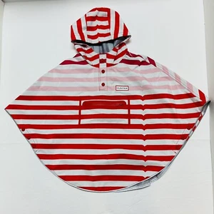 Hunter Target Girls Rain Poncho Jacket Hooded Sz 4T 5T Red Pink White Striped - Picture 1 of 9