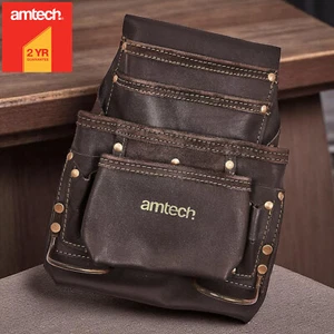 Amtech Leather Tool Pouch 4 Pocket Toolbelt Adjustable Heavy Duty Work Belt - Picture 1 of 14