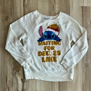 DISNEY Lilo & Stitch Santa Hat Sweatshirt Christmas Girls Youth XL (16) White - Picture 1 of 8