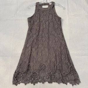 Altard State Brown Lace Sleeveless A-Line Dress Scalloped Hem S - Picture 1 of 11