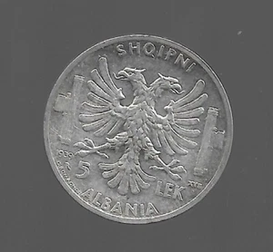 1939 Albania  5Leke. Albanian Italy Occupation. Silver Coin. 0.12 - Picture 1 of 2