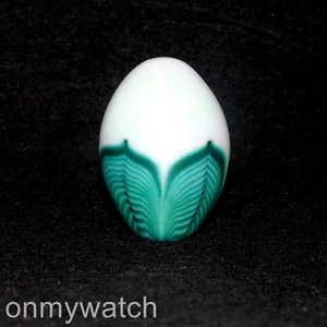 PRETTY Vtg PAPERWEIGHT OBG Egg ArT SiGNED Pulled Feather Ornamental Blown GLaSs - Foto 1 di 12