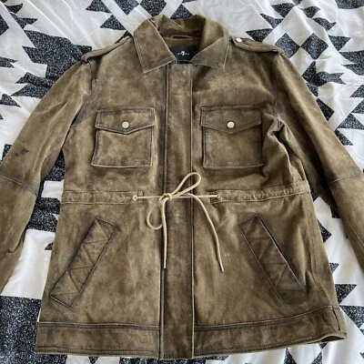 7 For All Mankind Brown Khaki Suede Leather Jacket Medium Women’s - Image 1 of 4