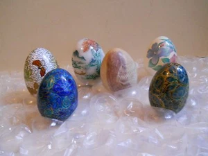 6 different decorated Marble /Alabaster / Stone / porcelin/ cloissonne Eggs - Picture 1 of 9
