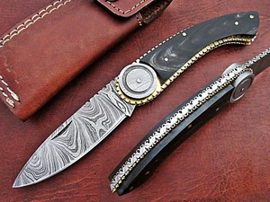 CUSTOM HAND MADE DAMASCUS STEEL FOLDING KNIFE 29. - Picture 1 of 8