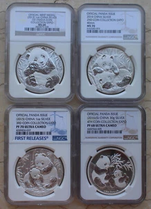 4 Pcs x NGC China 30g Silver Panda Medals Set - Coin Collection Expo - Picture 1 of 10