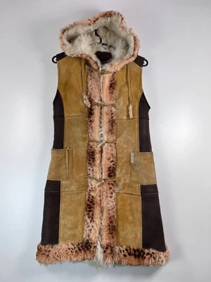 Dolce & Gabbana Junior Shearling Suede Fur Hooded Vest Coat Size S - Image 1 of 4