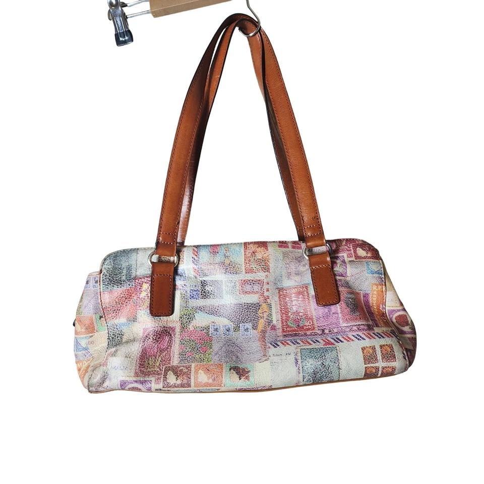 Bolso de Mano FOSSIL Vintage Marrón Multicolor Cuero Retazos Post Sello  Foto 1 de 4