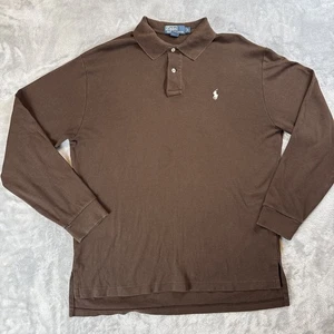 Polo Ralph Lauren Mens L Brown Long Sleeve Polo Shirt Cotton Classic - Picture 1 of 7