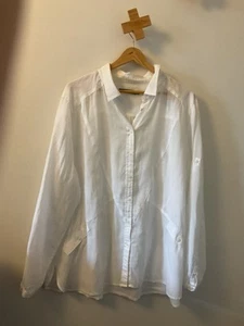 Sportscraft Sheer White Long Sleeve Blouse With Tabs To Shorten Size 18 - Picture 1 of 4