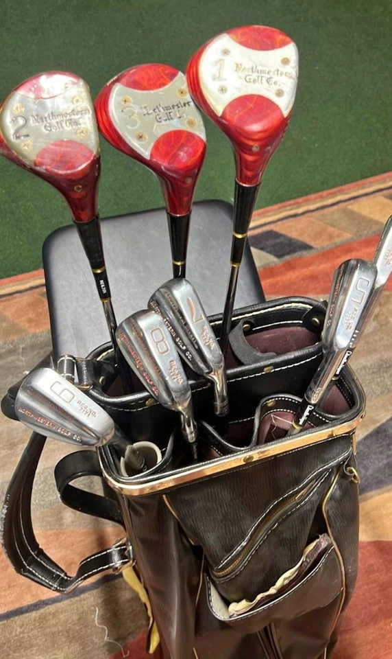 Vintage Northwestern Golf Clubs w/ Black Leeds Golf Bag - Image 1 of 4