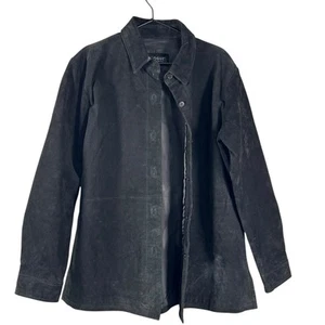 Chaqueta De Colección Dialogue Para Mujer Negra 100% Gamuza Cuero Cuello Botón Frontal M - Imagen 1 de 5