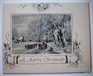 Horse drawn carts on snowy road vintage Christmas greeting card *XX18 - Picture 1 of 3