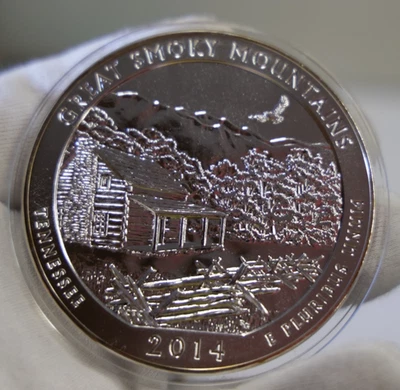 2014 America The Beautiful Great Smoky Mountains, TN  5oz .999 Silver Coin - Image 1 of 2