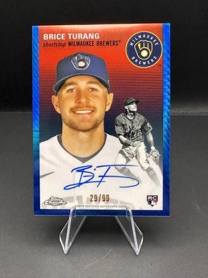 Brice Turang Auto RC /99 -2023 Topps Chrome Platinum Anniversary-Blue Prism MIL - Image 1 of 2