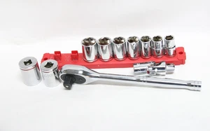 Chrome Vanadium Steel 9 Piece 1/2 inch Drive Metric Socket Set w/Hyper T Ratchet - Picture 1 of 11