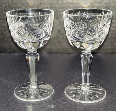 2 Gorham Crystal Rosewood (Older) Cordial Glasses 3 3/4" w Thumb Print & Fan Cut - Image 1 of 4