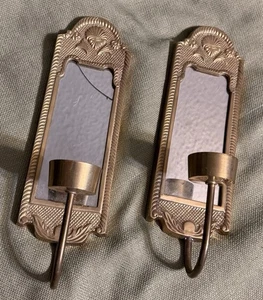 Vintage (SET 2) MASSIV MESSING VERSPIEGELT (WANDBEHANG) KERZENSTÄNDER Spiegel INDIEN - Bild 1 von 11