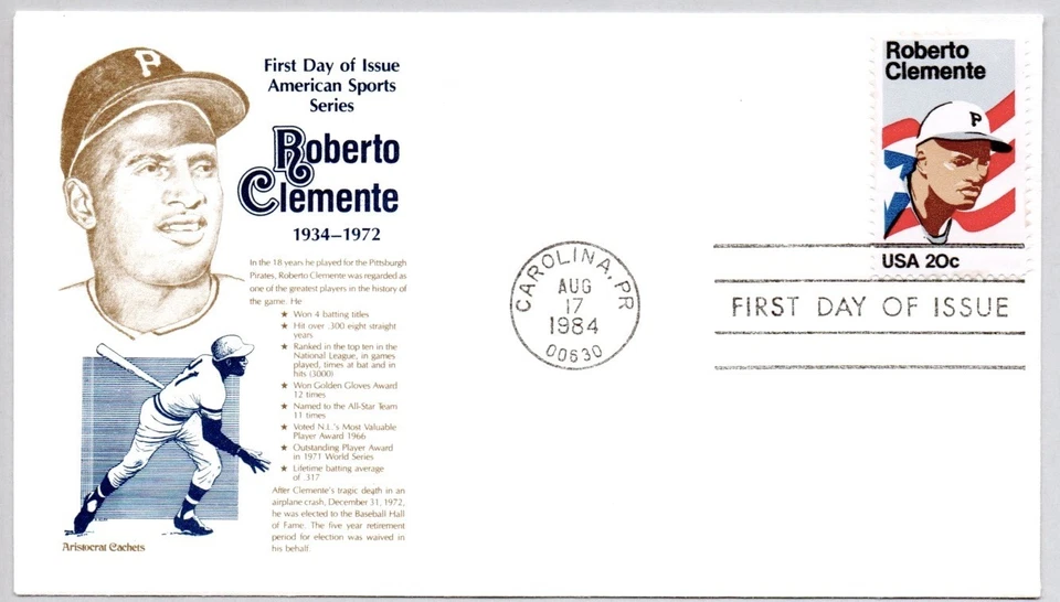 #2097 ROBERTO CLEMENTE PIRATES BASEBALL ALLSTAR FDC, CAROLINA PUERTO RICO CANCEL - Image 1 of 1