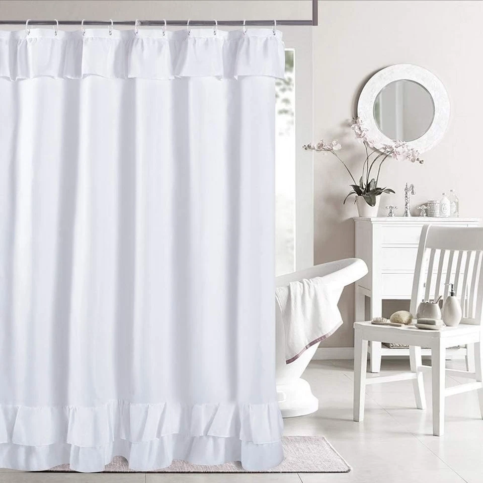 Gorgeous Fabric Rosette Shower Curtain Elegant White Ruched Clean Anthropologie - Image 1 of 4