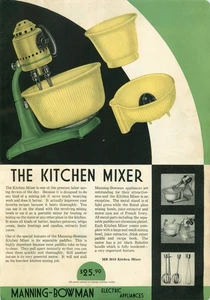 1934 Manning-Bowman elektrische Geräte Mixer, Toaster 2-seitig Vintage Katalogblatt - Bild 1 von 2