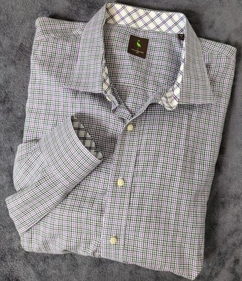 Camisa masculina Tailorbyrd botão para baixo tamanho 4XB roxa preta xadrez punho flip - Imagem 1 de 4