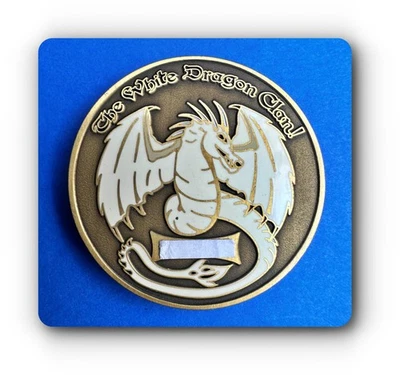 Geocoin The White Dragon Clan! Cache Hunter w/ White Dragon & Treasure Chest - Image 1 of 2