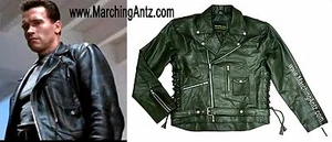 Leather Motorcycle Classic Jacket Tailor Made Arnold Movie Film Terminator Style - Picture 1 of 7