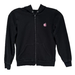Vintage Apple Computer Kids Pink Logo Black Zip Hoodie American Apparel Size 8 - Picture 1 of 6