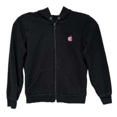 Vintage Apple Computer Kids Pink Logo Black Zip Hoodie American Apparel Size 8 - Image 1 of 4