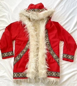 Vintage 60er 70er Inuit Eskimo Pelz gefüttert Mantel Penny Lane Hippie Boho Festival rot - Bild 1 von 11