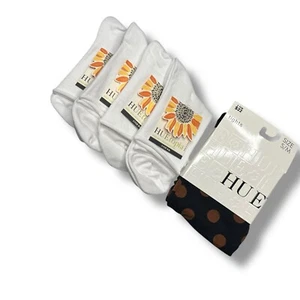 Hue Roll Top Shortie Sock White 4 Pair With Cinnamon Polka Dot Tight Size S/ M - Picture 1 of 3